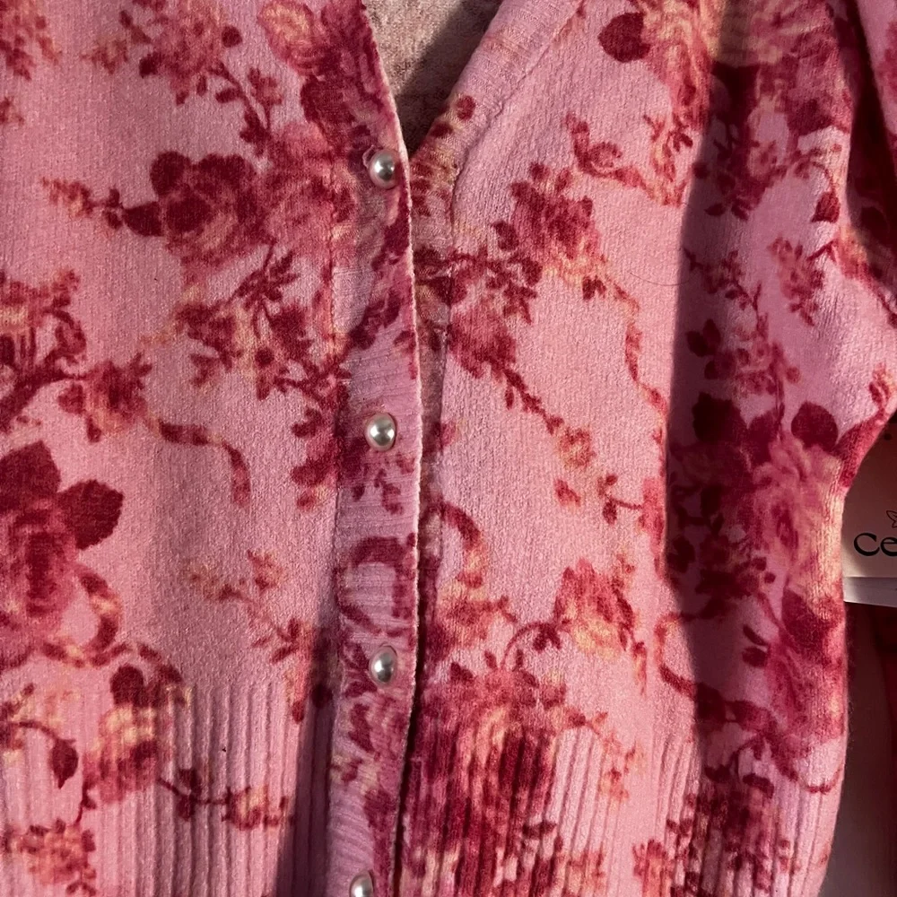 CeCe Women's Pink Floral Cardigan - Picture 4 of 15